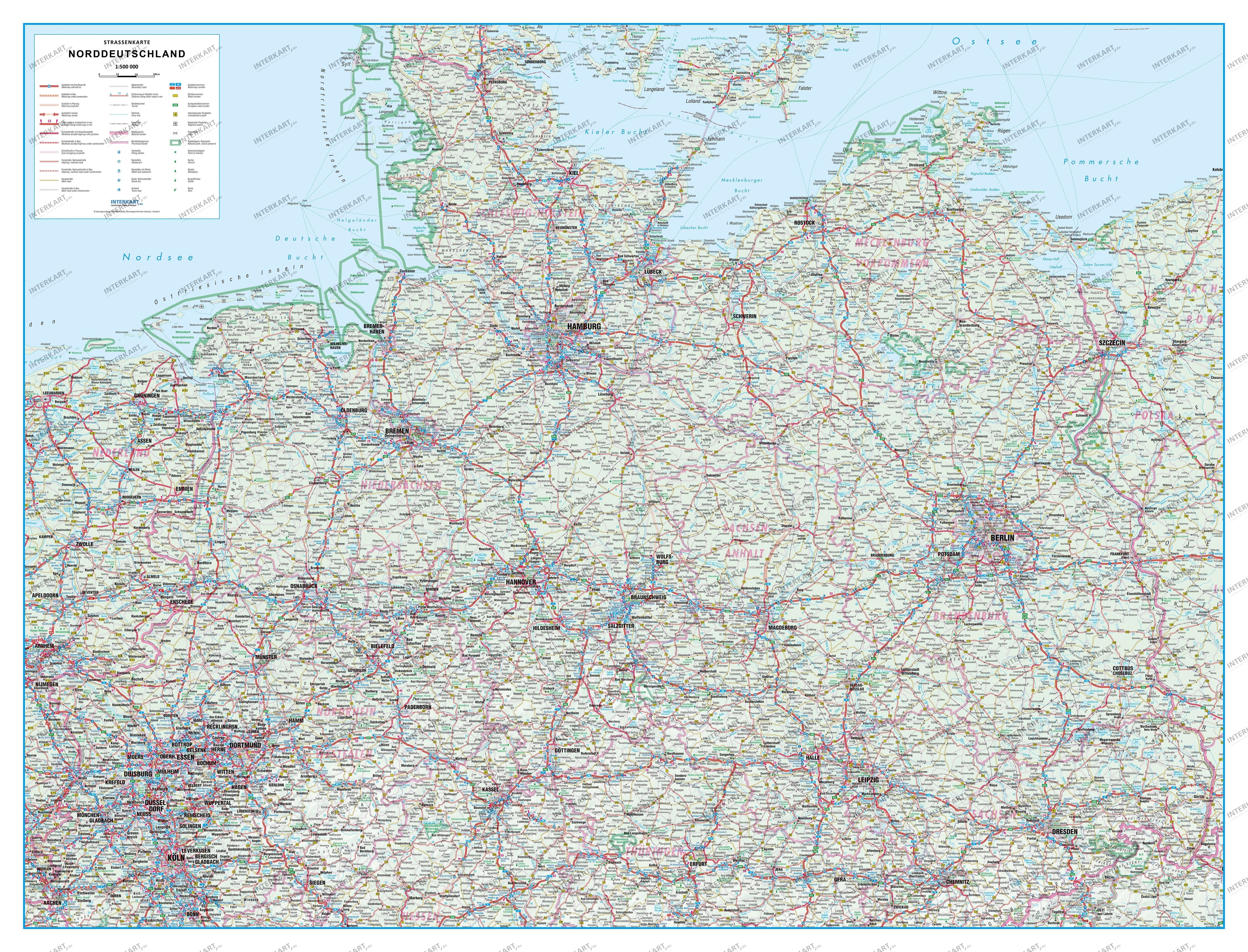 Road Map North Germany 135 x 103cm