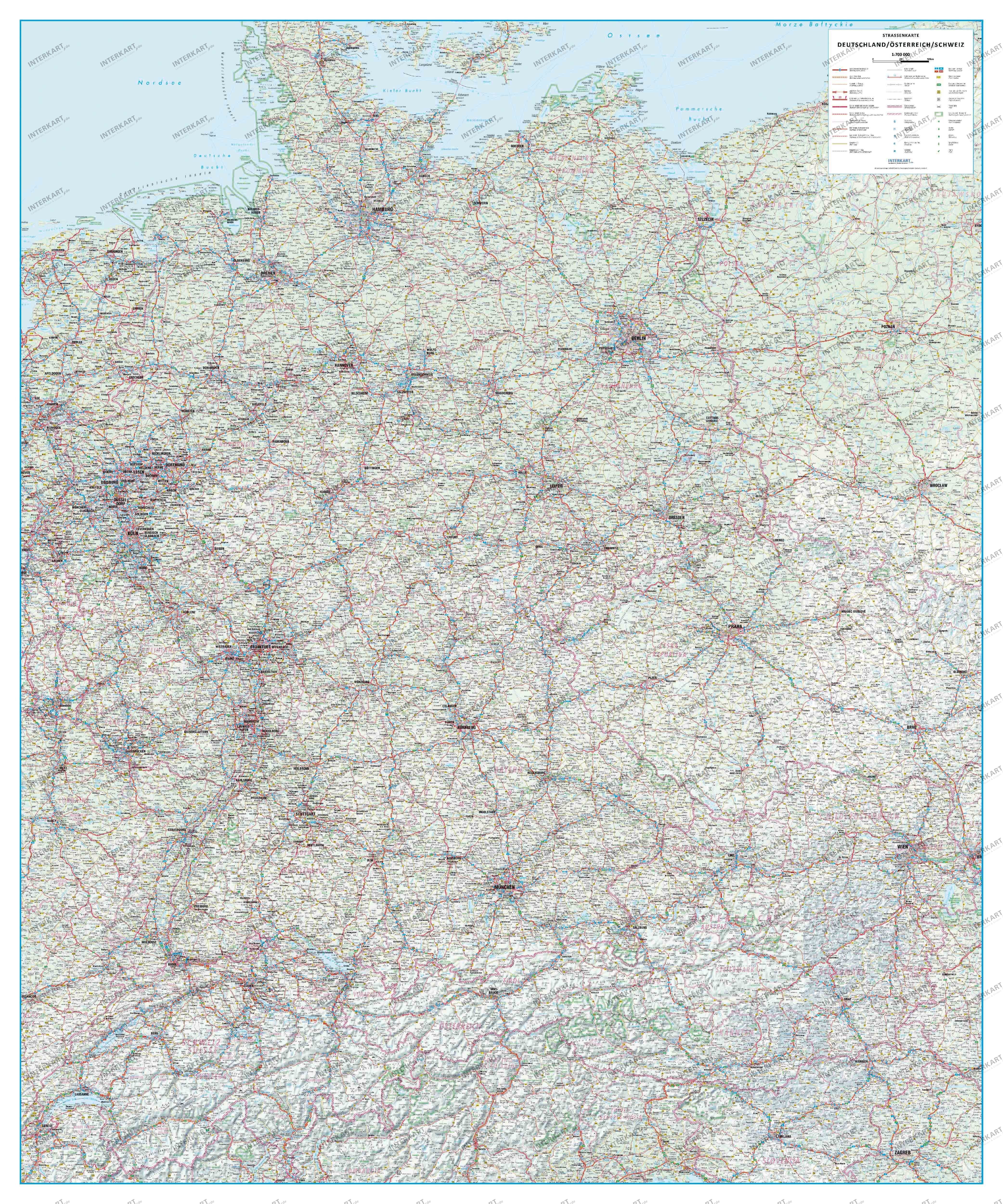 Straßenkarte D-A-CH 125 x 150cm