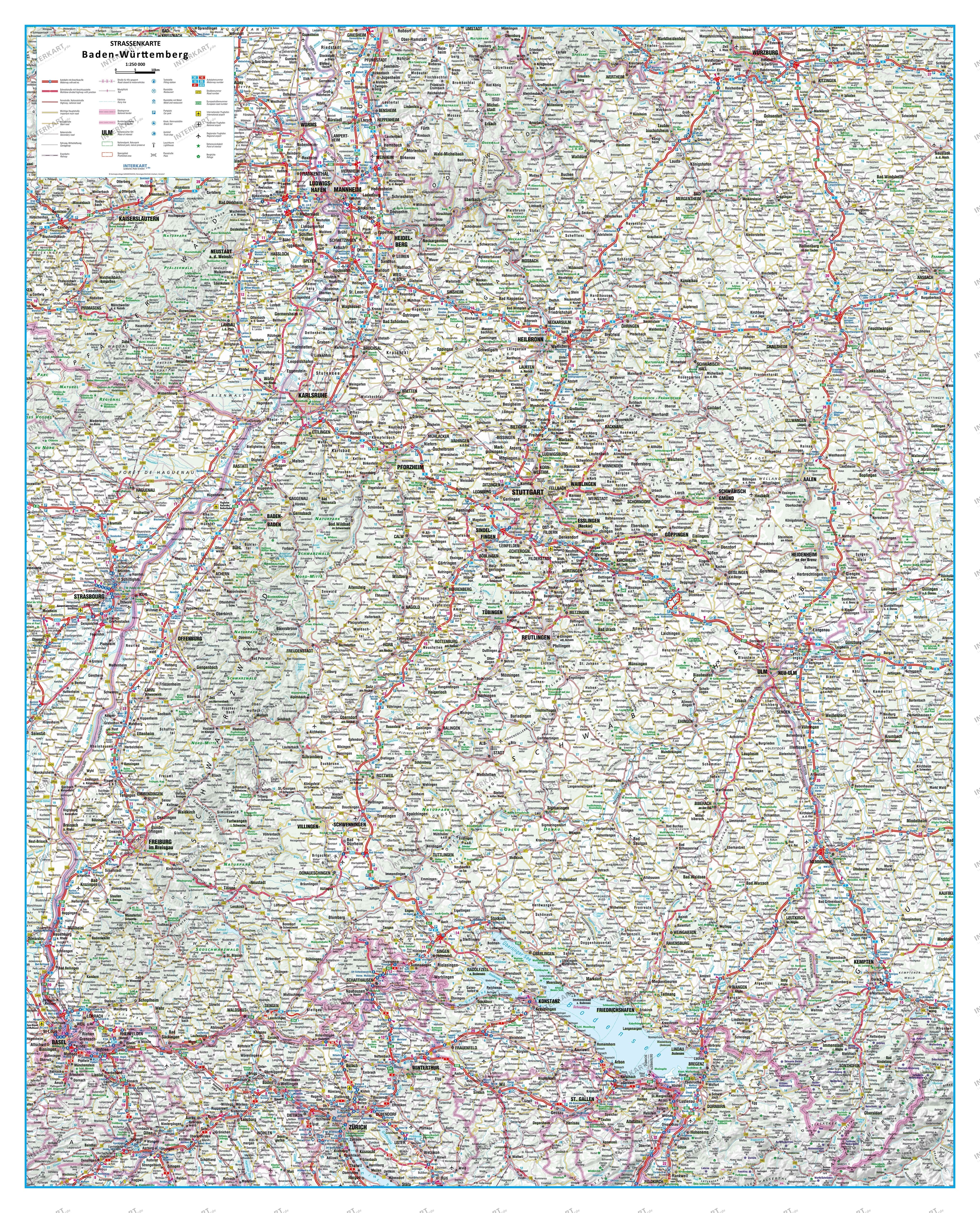 Road map Germany State Baden-Wurttemberg 101 x 125cm