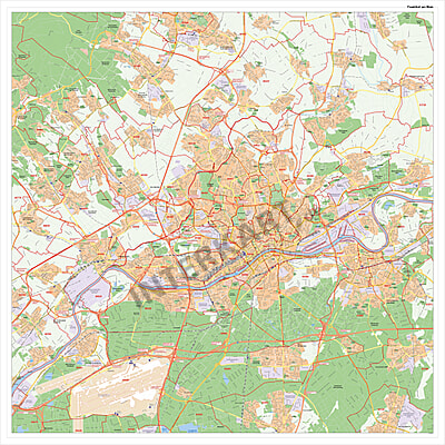 City Map Frankfurt Am Main With Postcodes 100 X 100cm