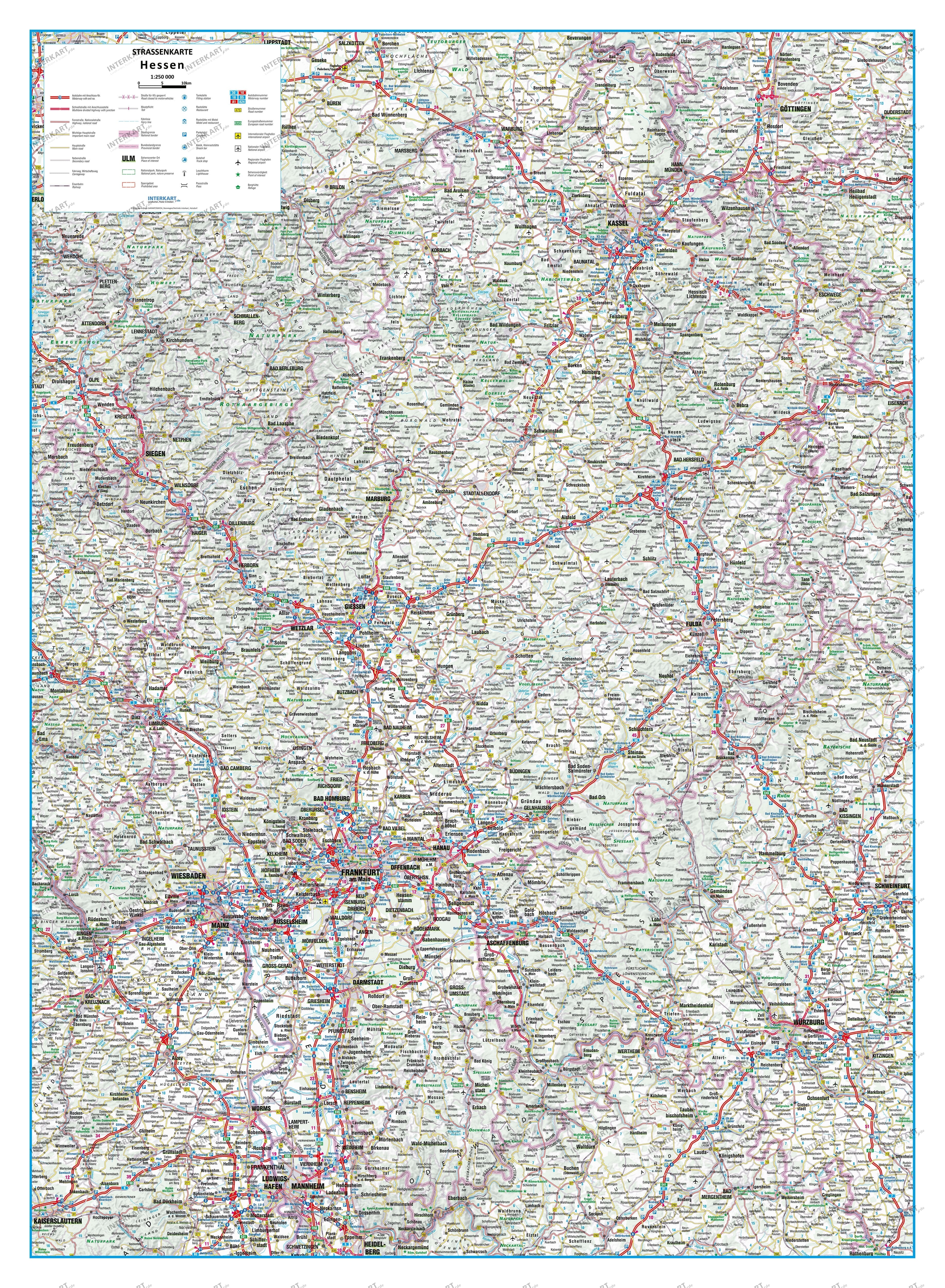 Road map Germany state Hesse 80 x 109cm