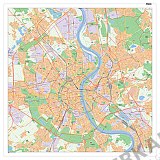City map Cologne with postcodes 100 x 100cm