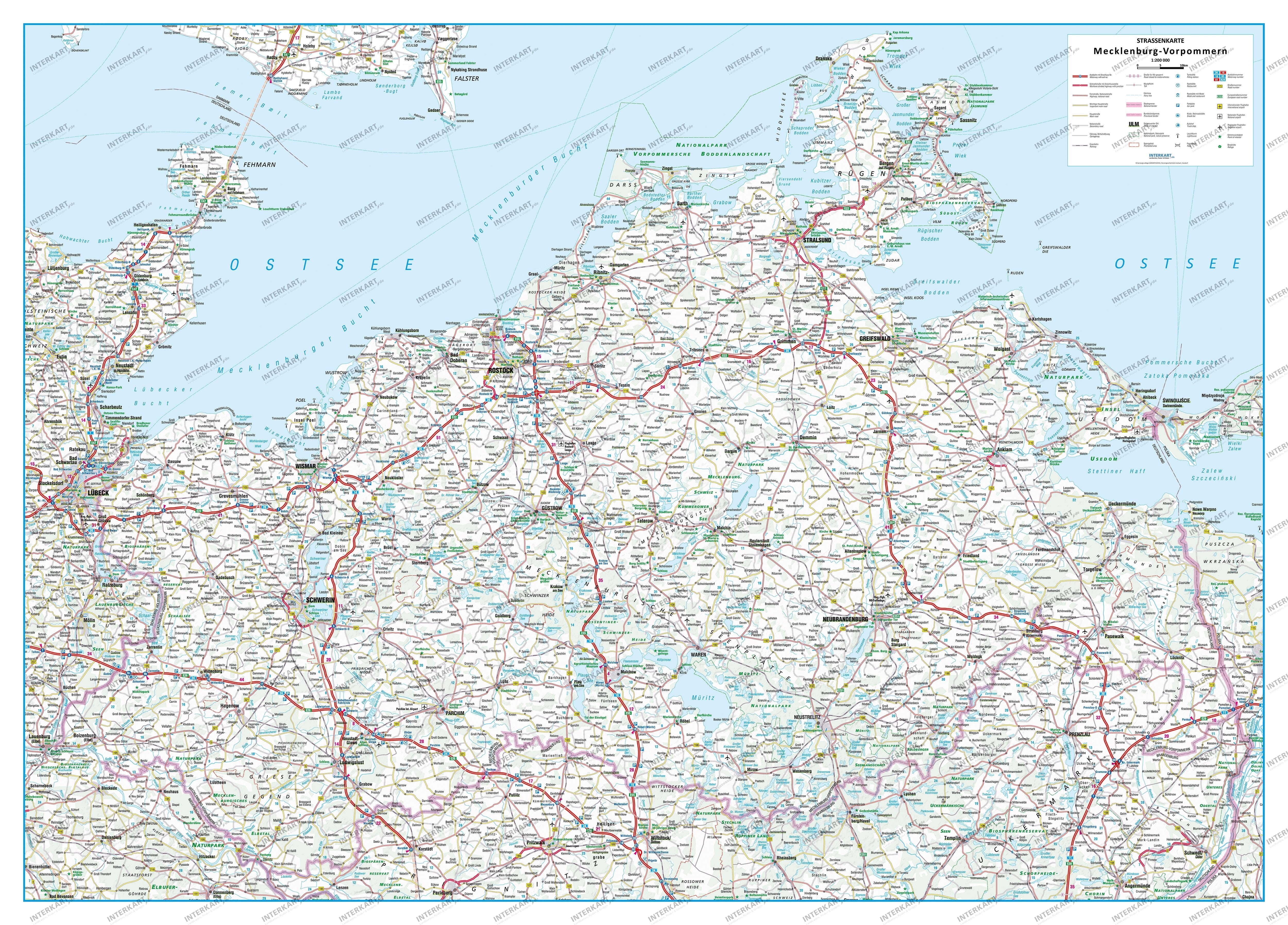 Roadmap Germany - Mecklenburg Western Pomerania 140 x 100cm