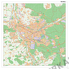 Stadtplan Nürnberg mit Postleitzahlen 100 x 100cm