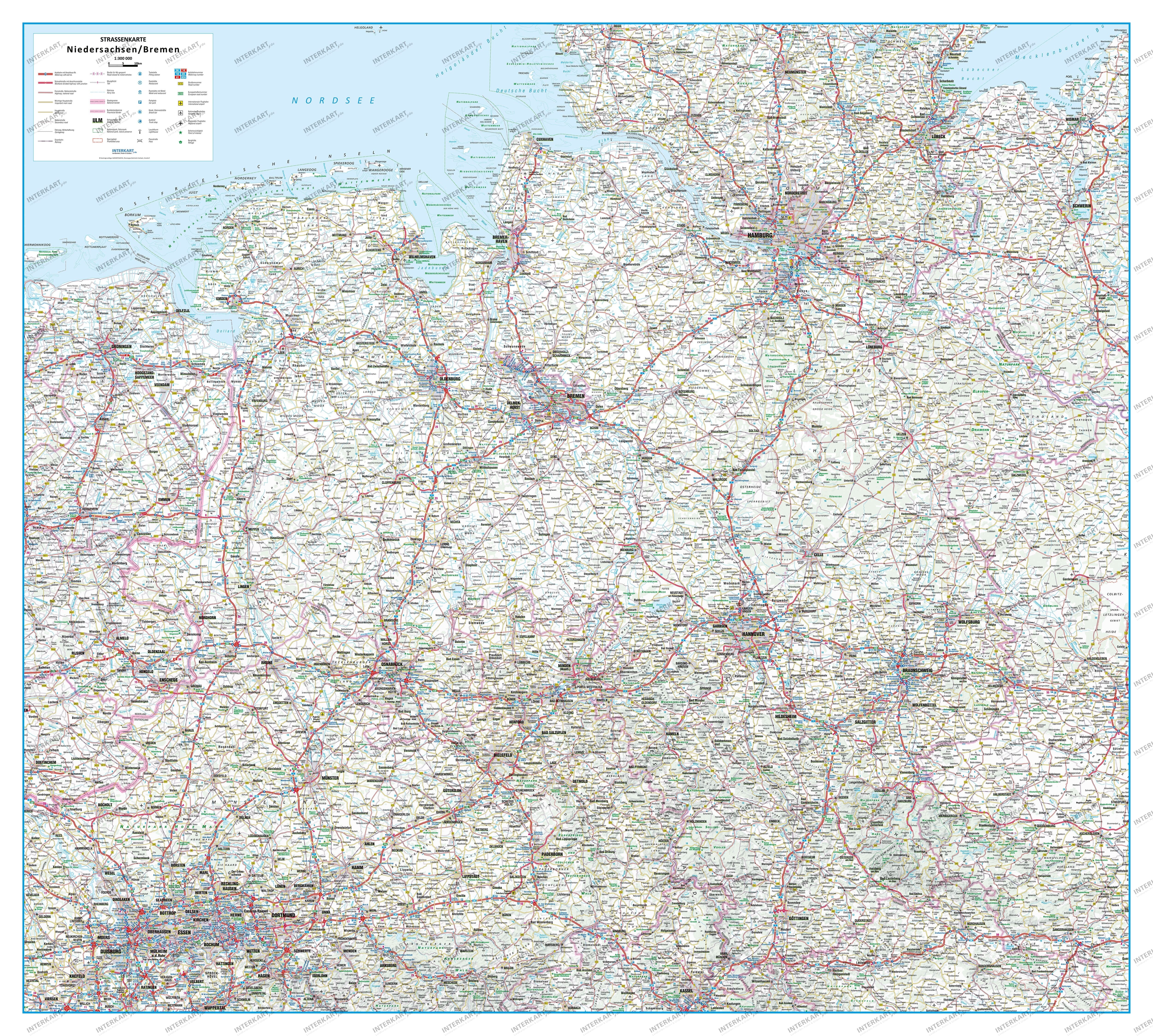 Road map Germany Lower Saxony and Bremen 125 x 112cm