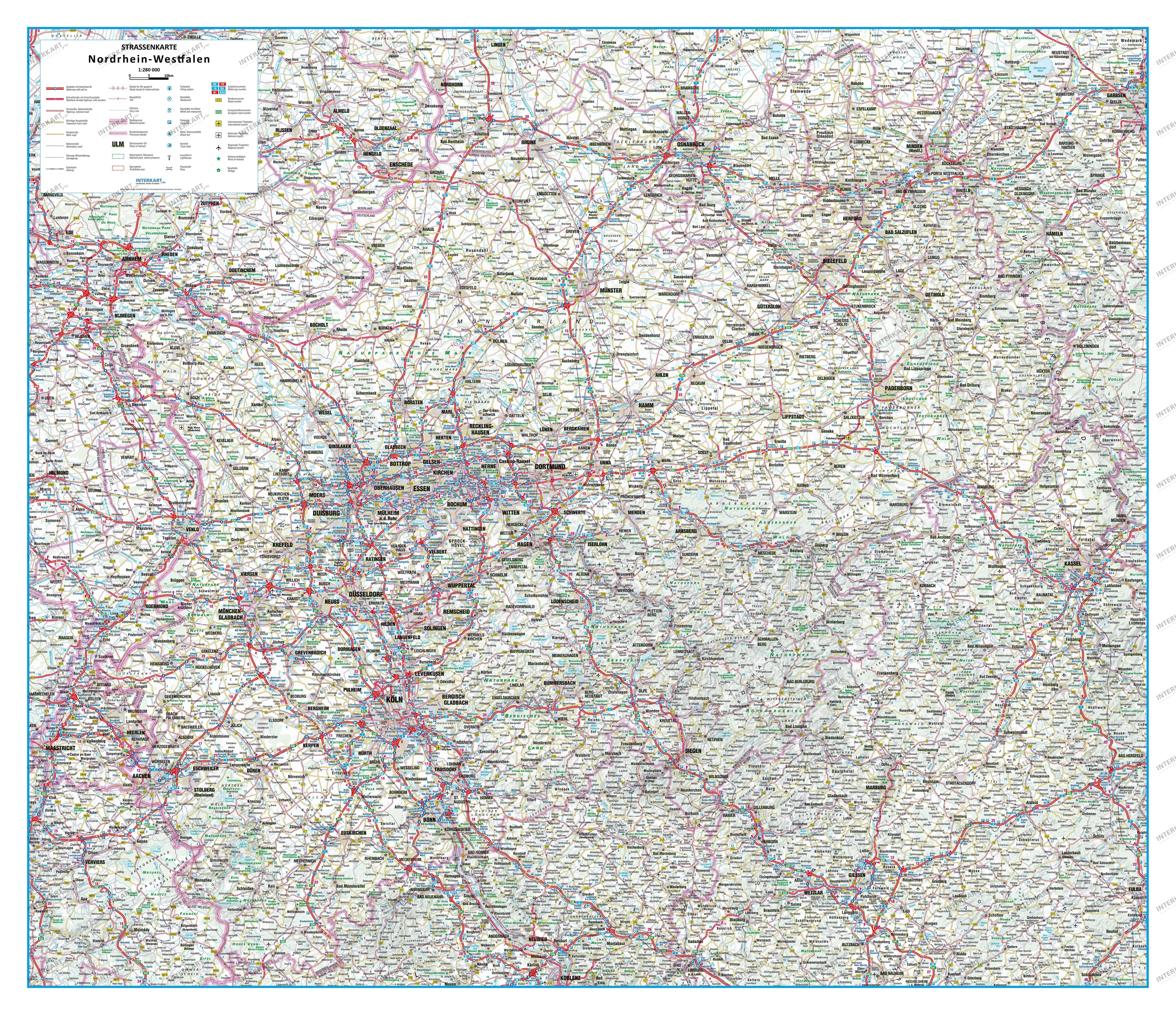 Road map Germany State North Rhine-Westphalia 110 x 95cm