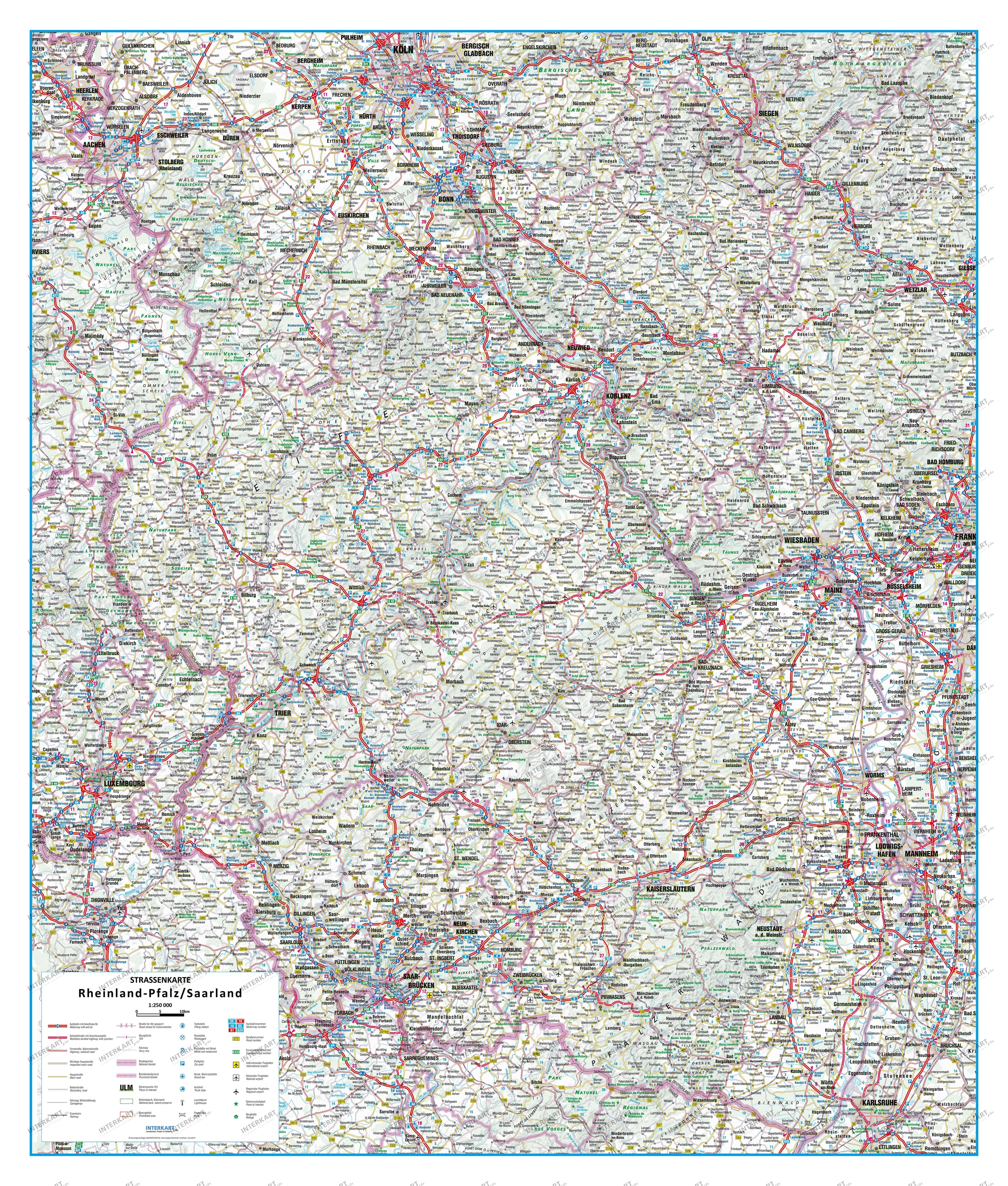 Strassenkarte Rheinland Pfalz Saarland 85 X 100cm