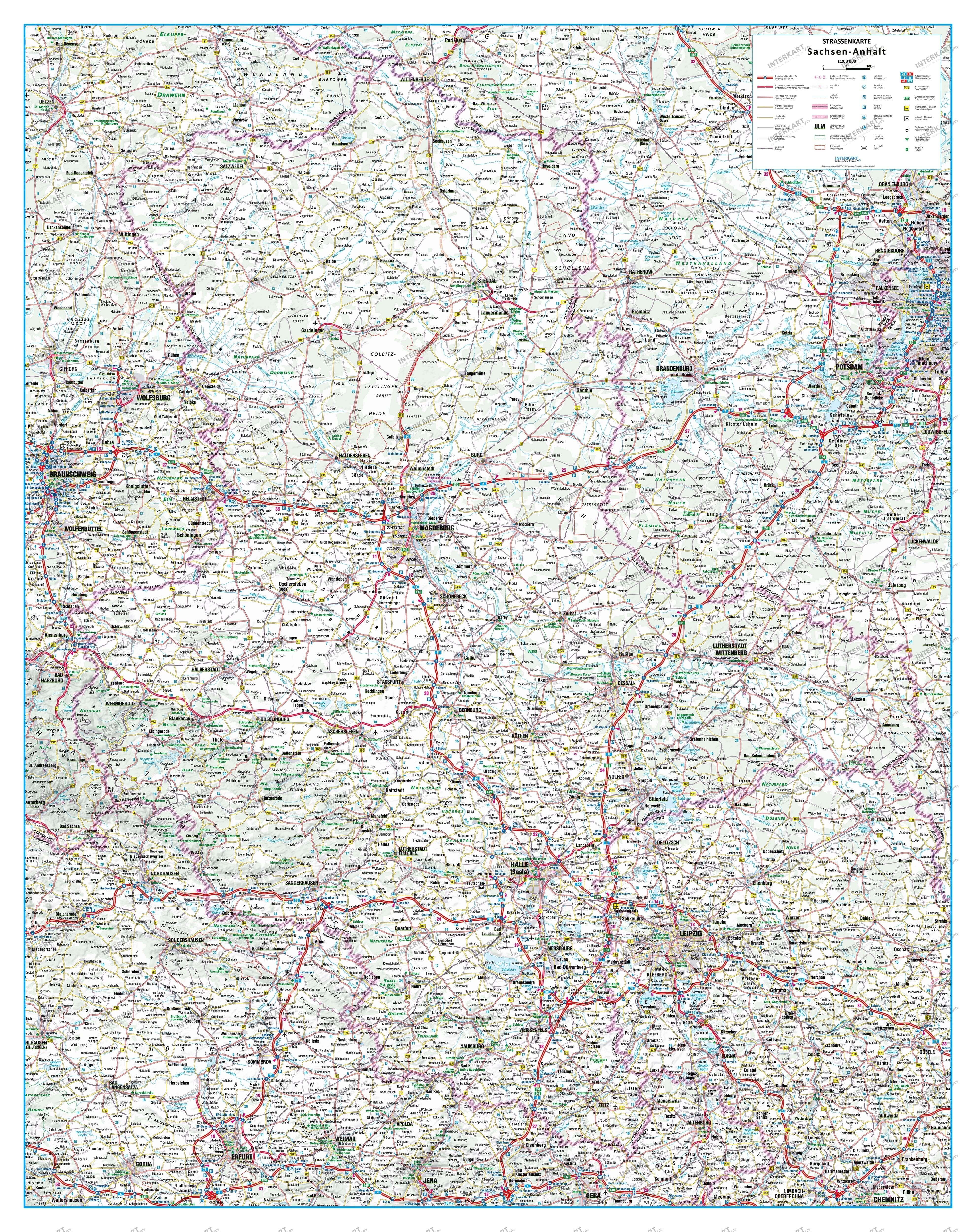 Road map Germany State Saxony Anhalt 103 x 130cm
