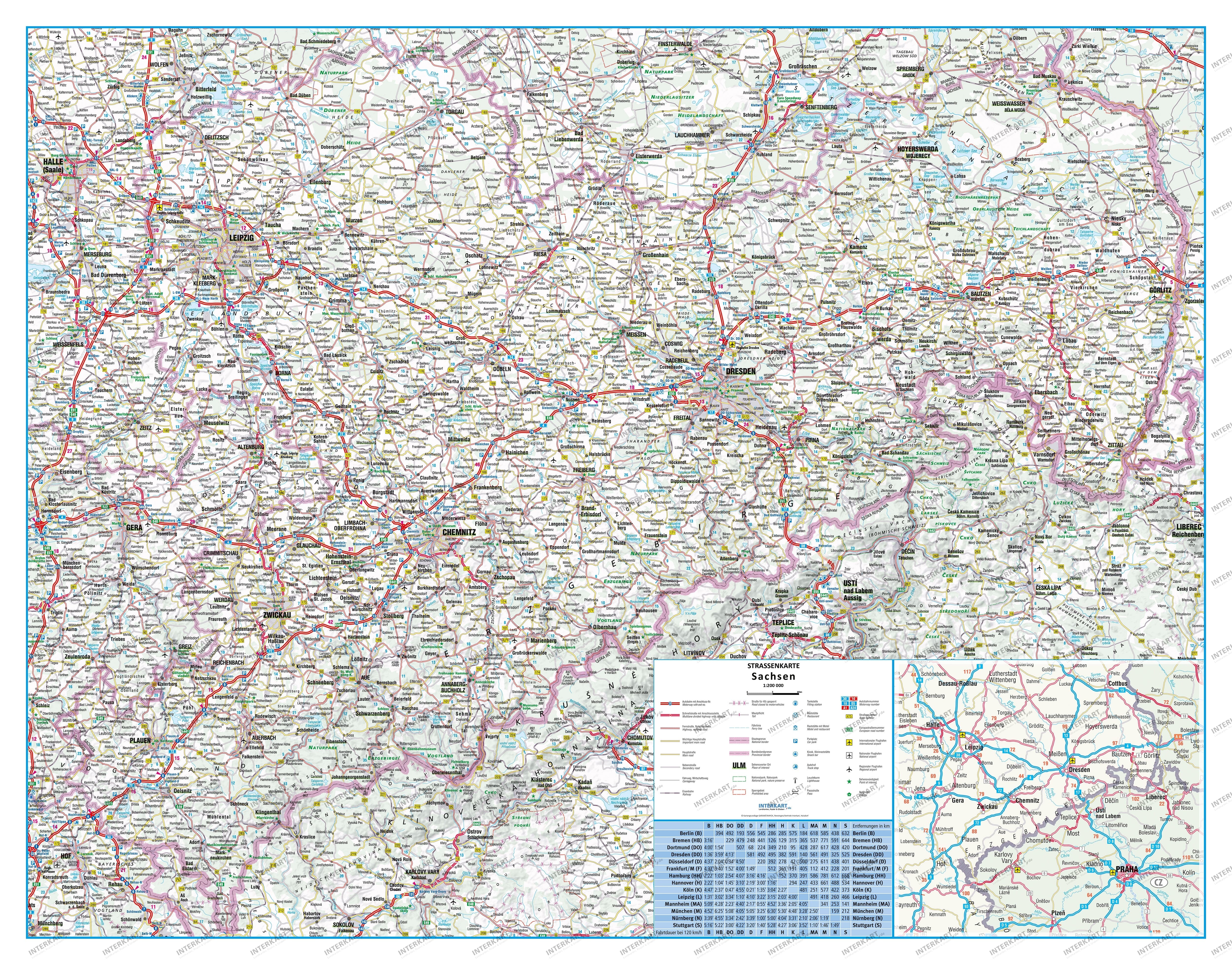 Road map Germany State Saxony 120 x 94cm