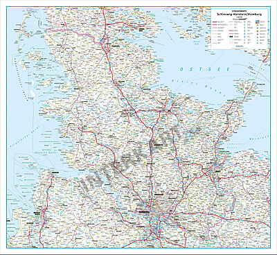 Strassenkarte Schleswig Holstein Hamburg 115 X 106cm