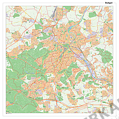 Stadtplan Stuttgart mit Postleitzahlen 100 x 100cm