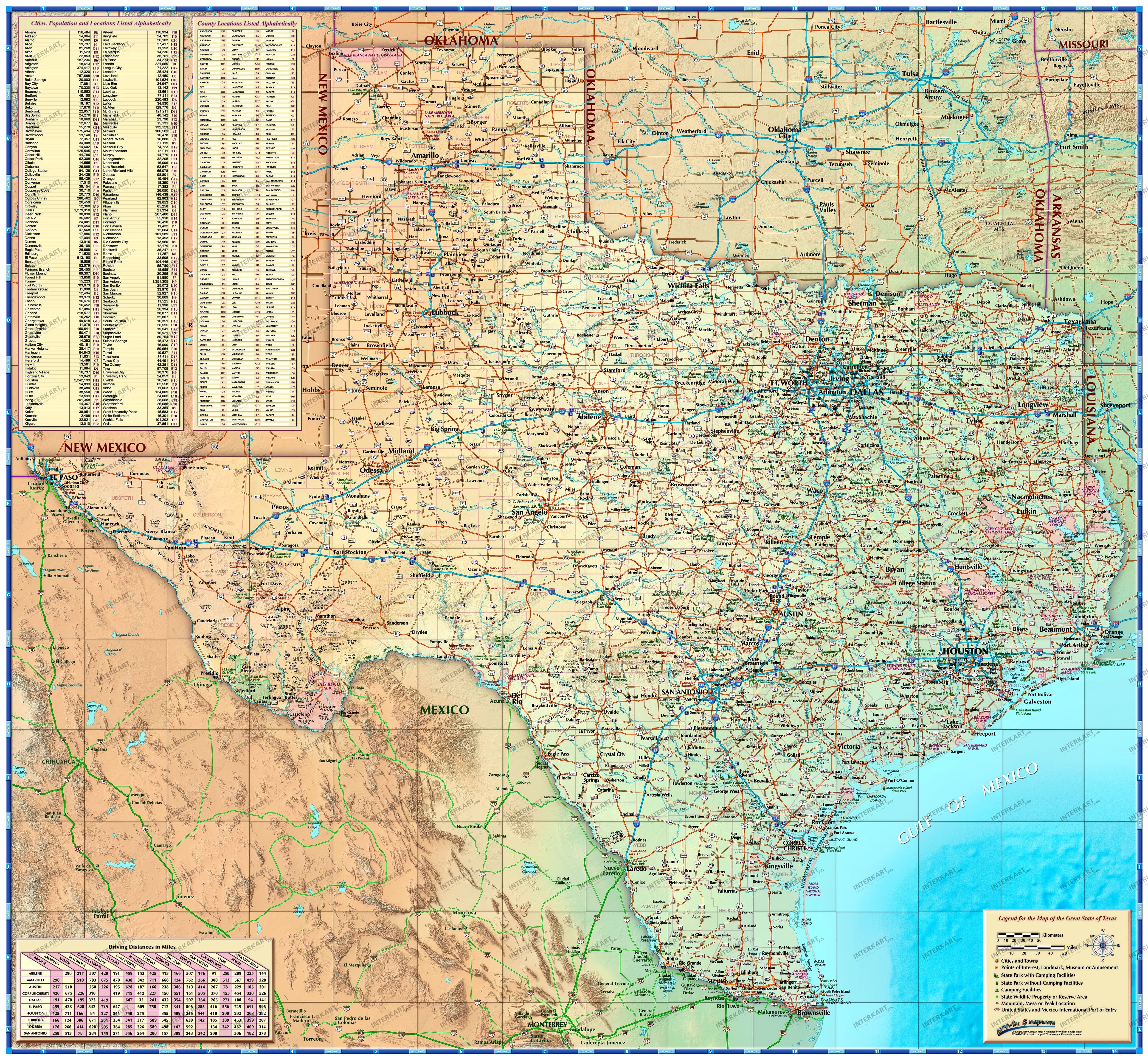 Texas USA Wall Map 100 x 92cm
