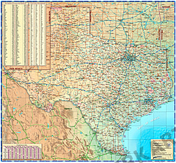 Texas USA Wall Map 100 x 92cm