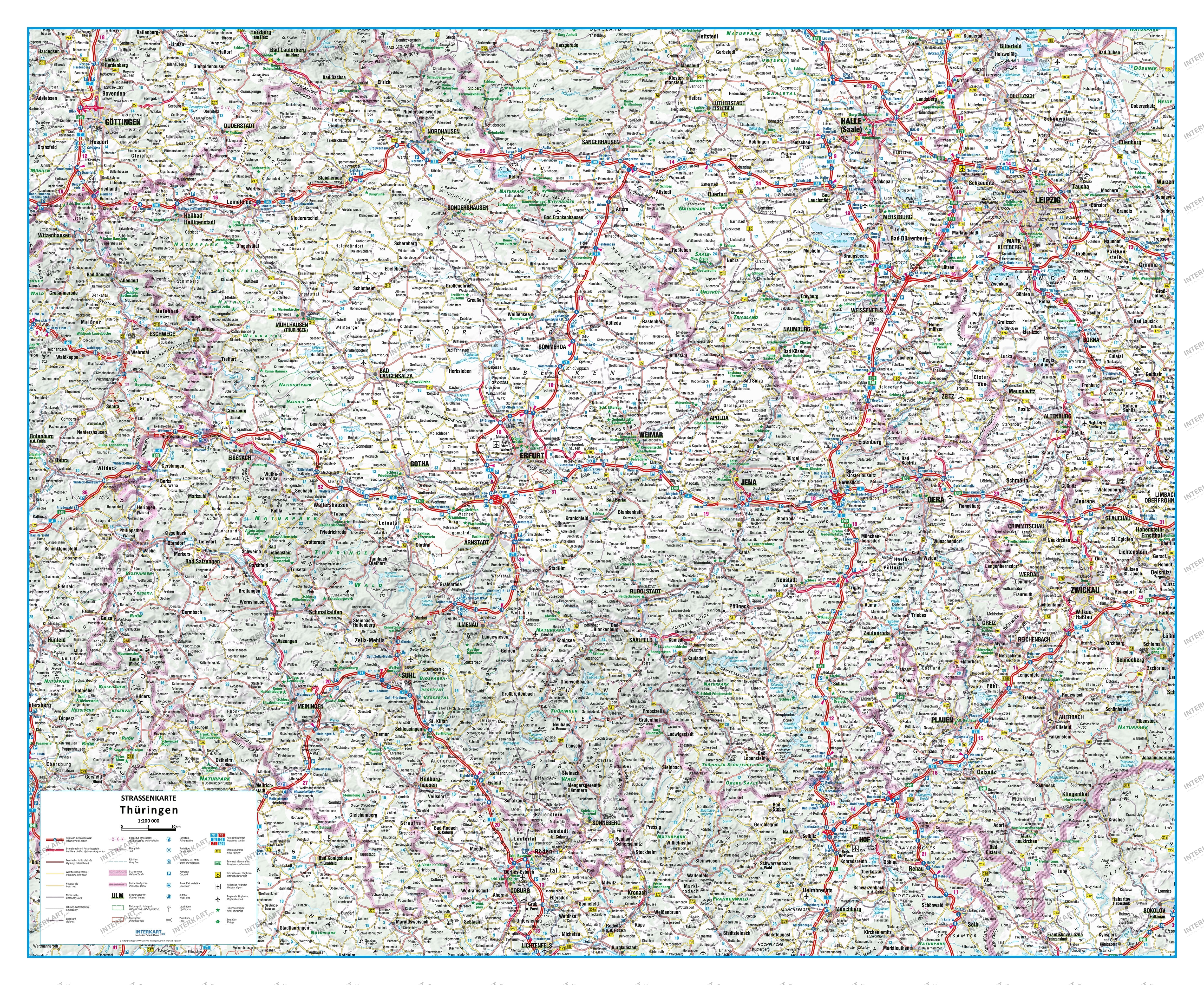 Road map Germany State Thuringia 110 x 90cm