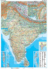 Indien physikalische Landkarte 86 x 125cm