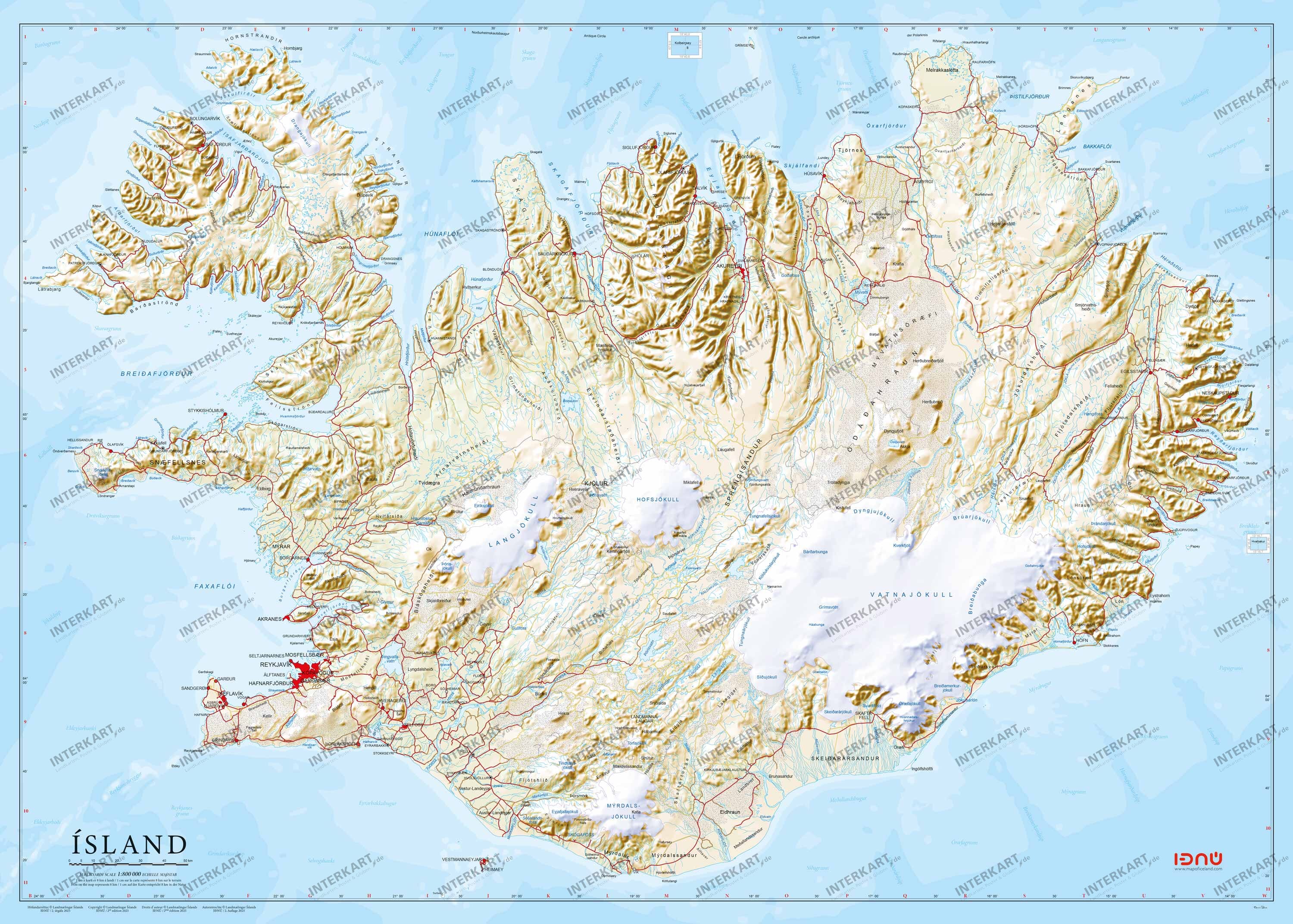 Islandkarte auf Isländisch im Kleinformat 70 x 50 cm