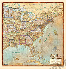 Östliche USA Karte antik 100 x 105cm
