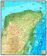 Yucatan Peninsula Map 85 x 100cm