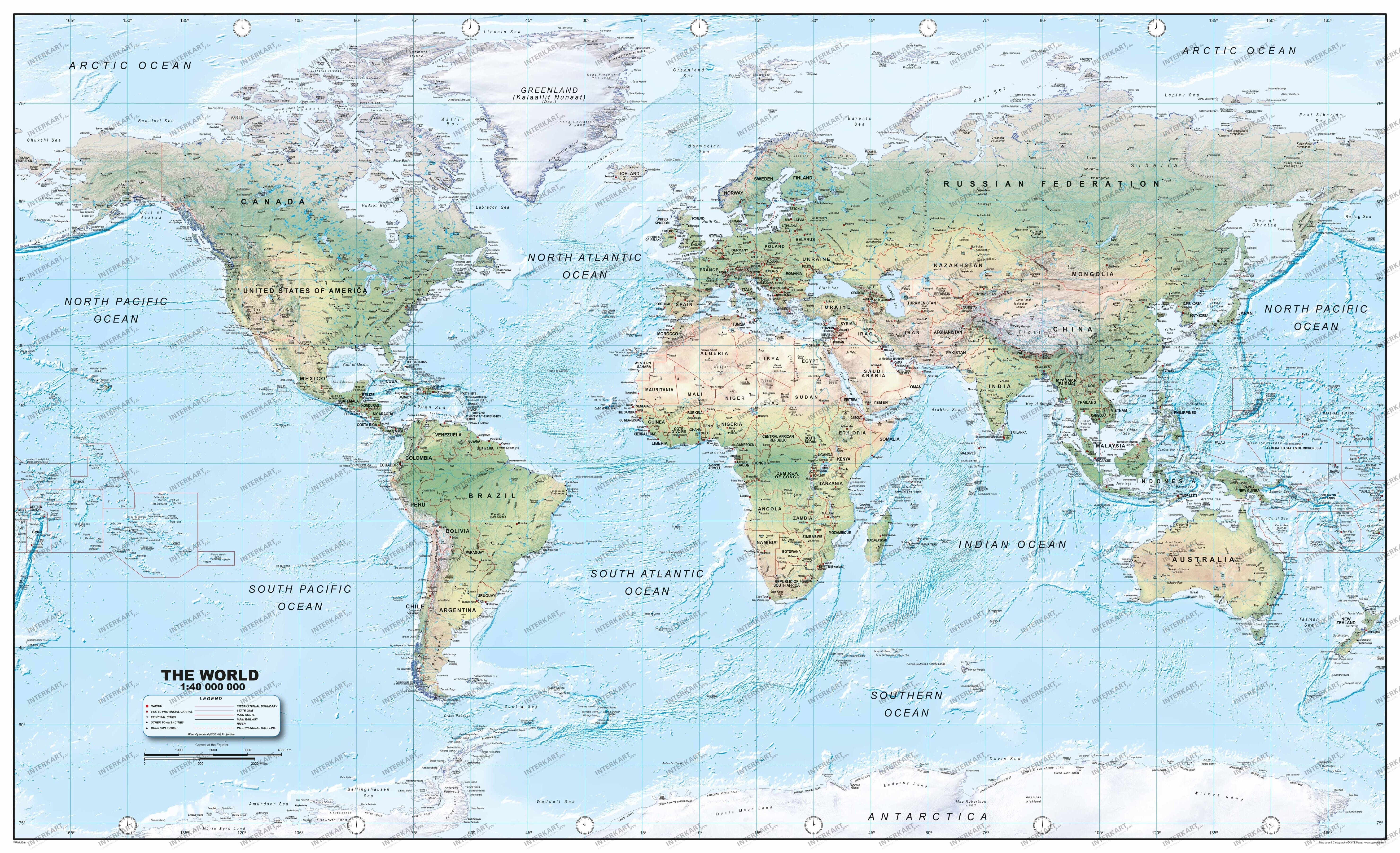 Physikalische Weltkarte 1:40 Mio 99 x 61cm