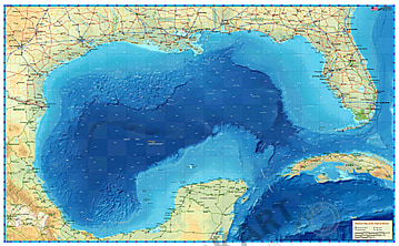 Gulf of Mexico Map 110 x 70cm