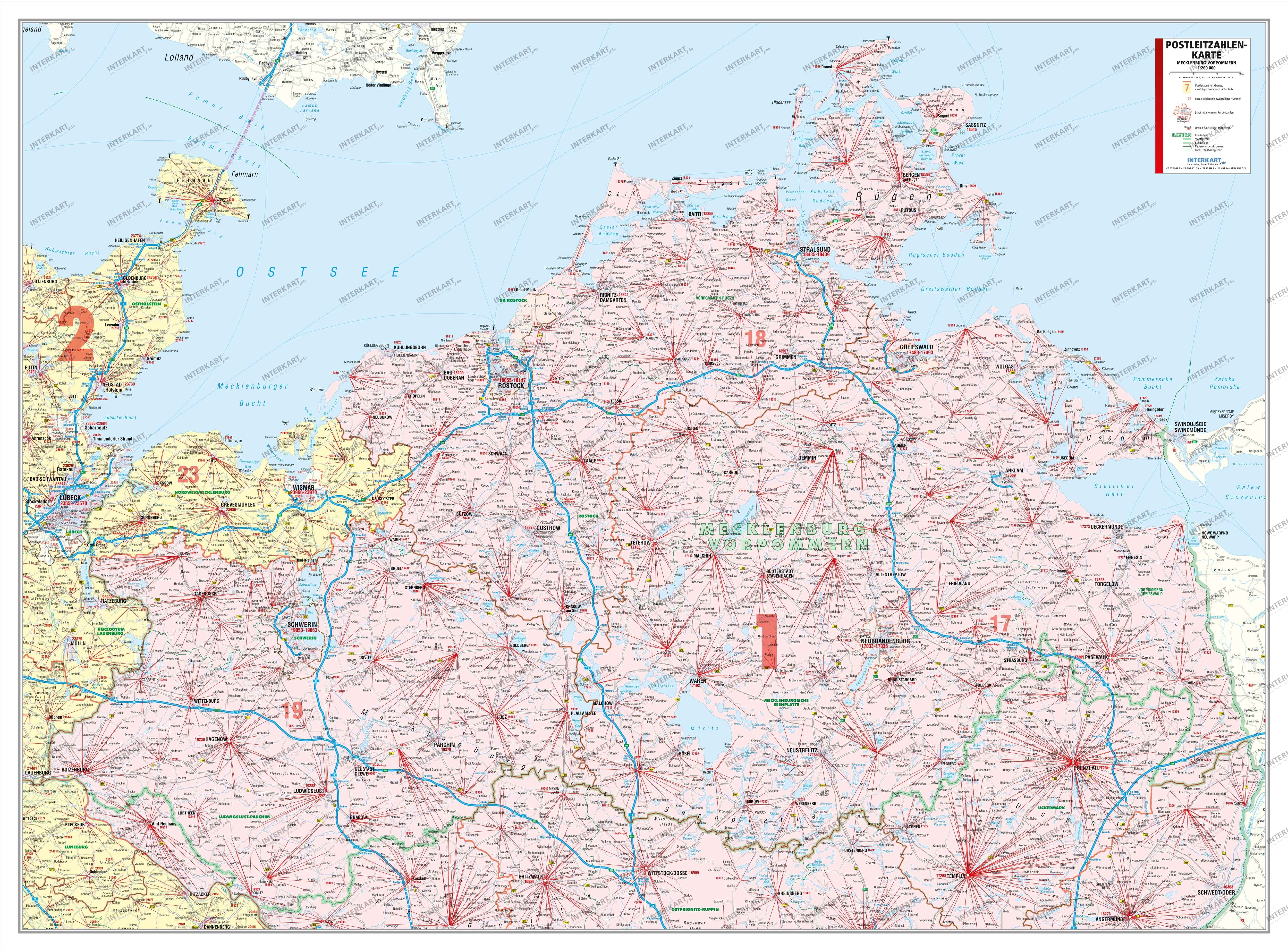 Mecklenburg Vorpommern Karte mit Postleitzahlen 