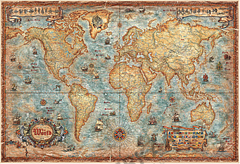 Modern World Weltkarte im antiken Stil englisch 137 x 93cm