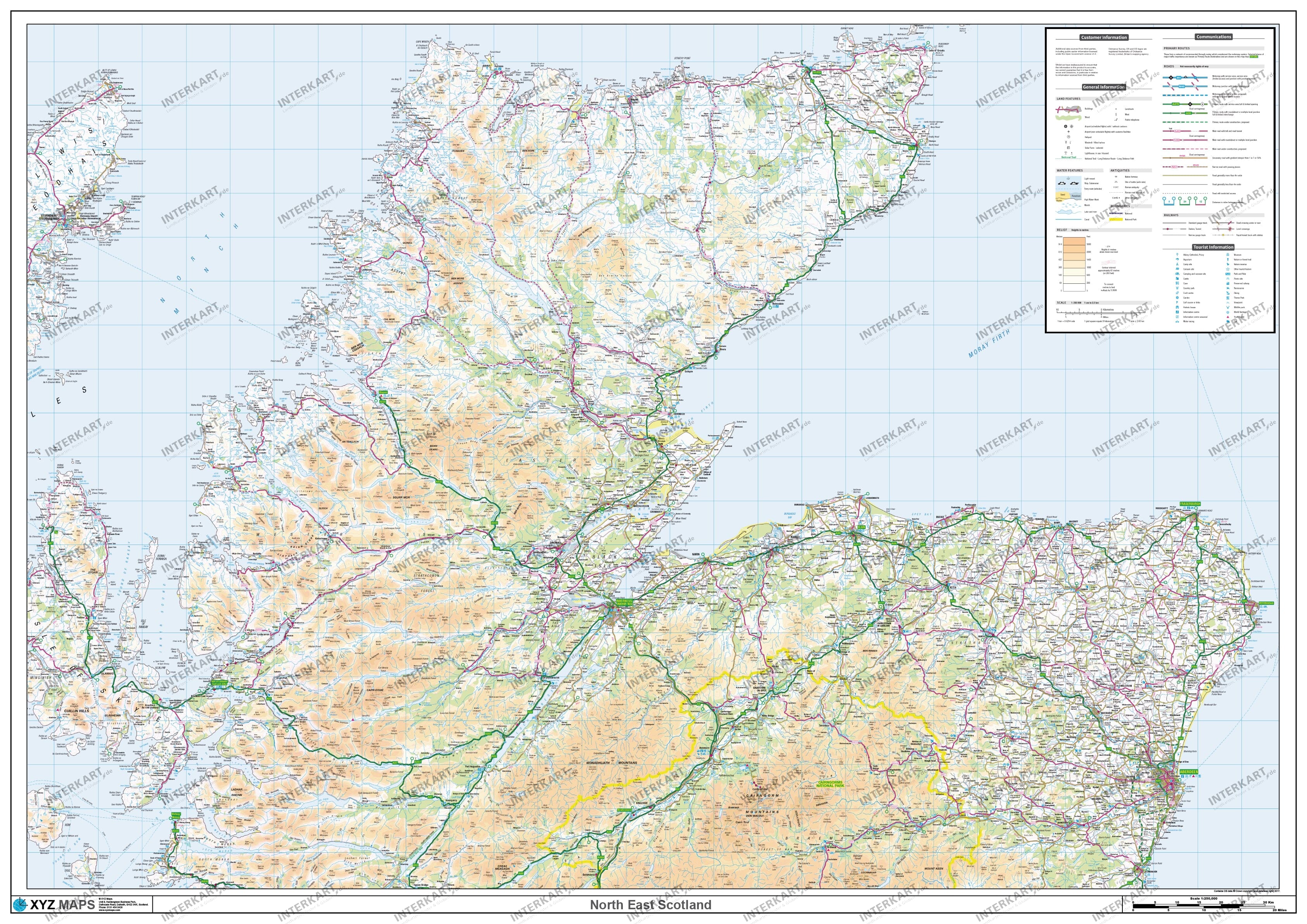 Schottland Nord Ost Landkarte Poster 112 x 84cm