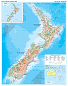 Neuseeland Landkarte physikalisch - Neuseeland Karte als Poster