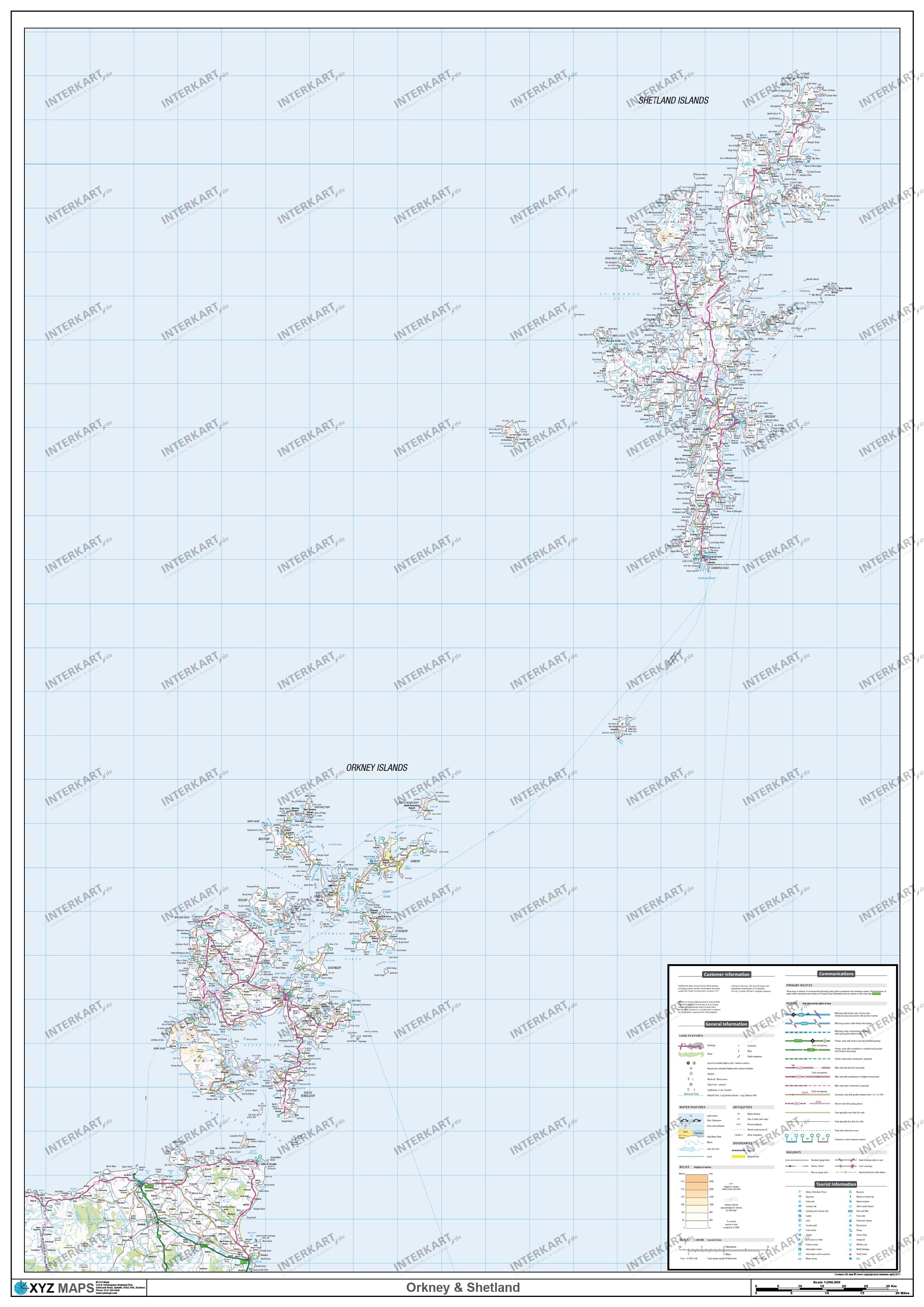 Scotland Orkney and Shetland Map Poster 84 x 112cm