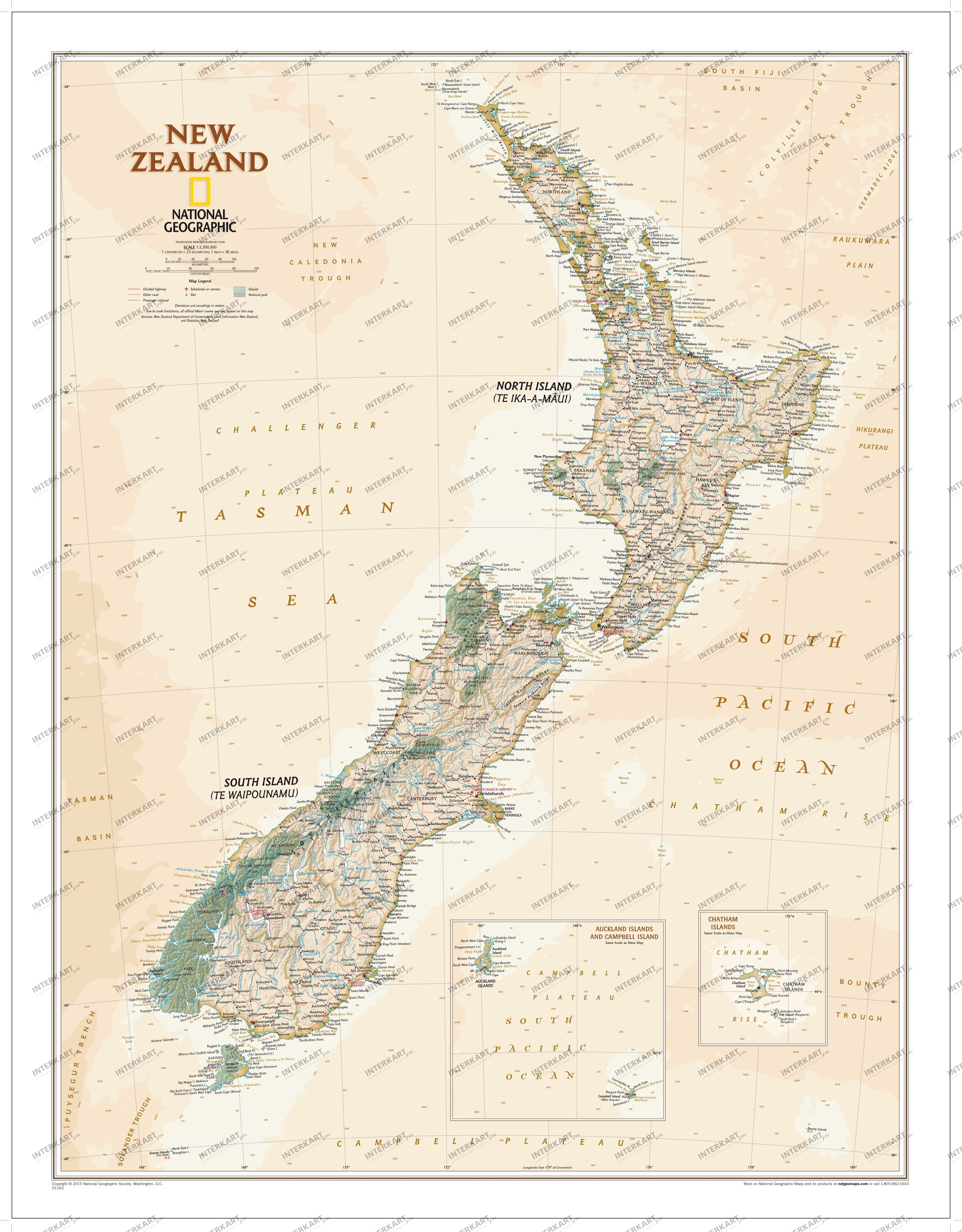 Neuseeland Karte executive 60 x 77cm
