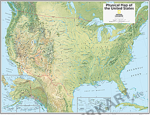 Vereinigte Staaten USA Karte physikalisch 91 x 73cm