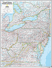 Mittelatlantik Staaten USA Karte 73 x 91cm