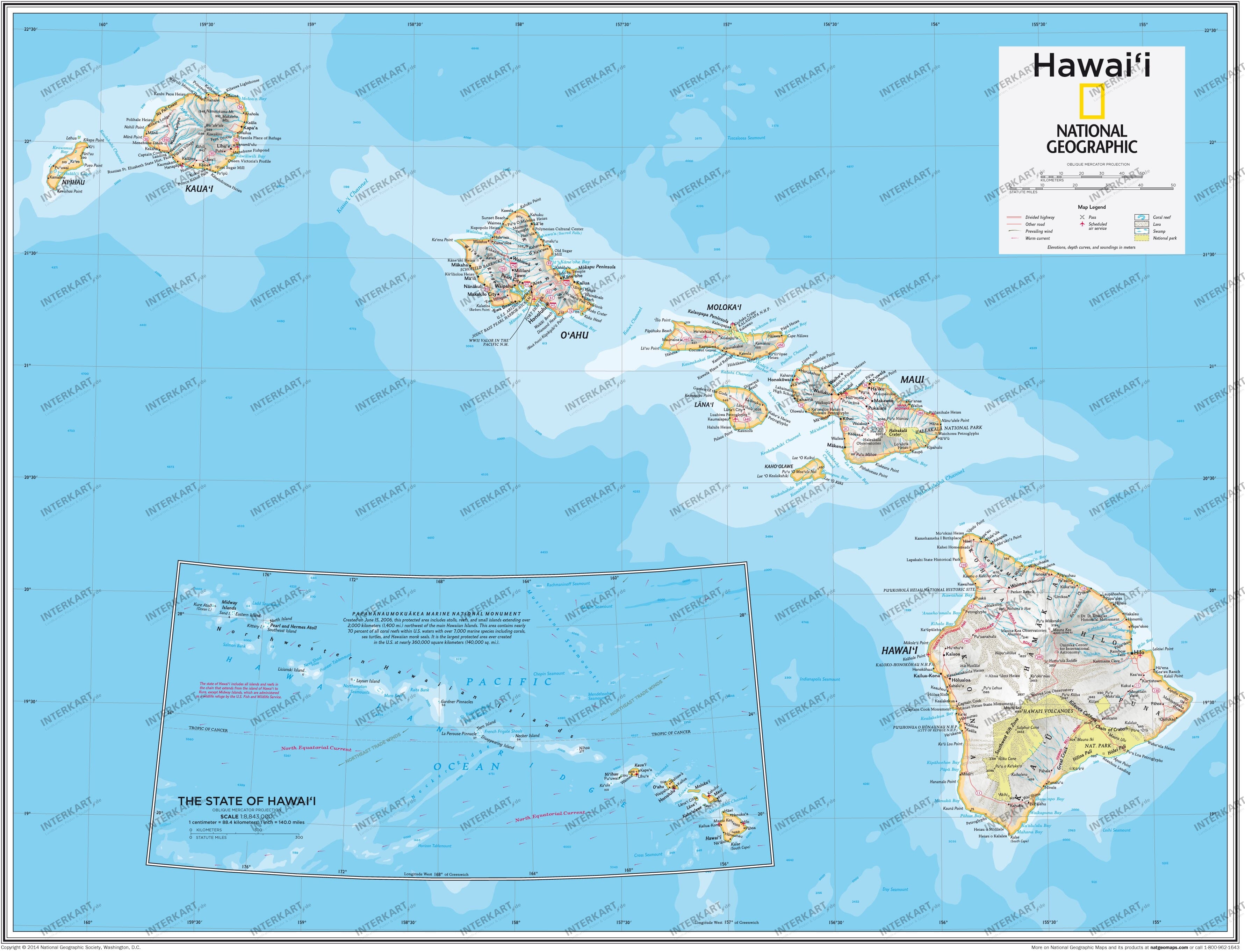Hawaii Map 91 x 73cm
