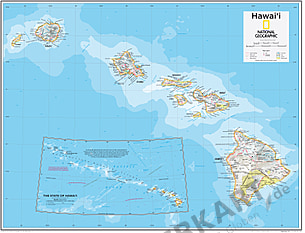 Hawaii Karte 91 x 73cm
