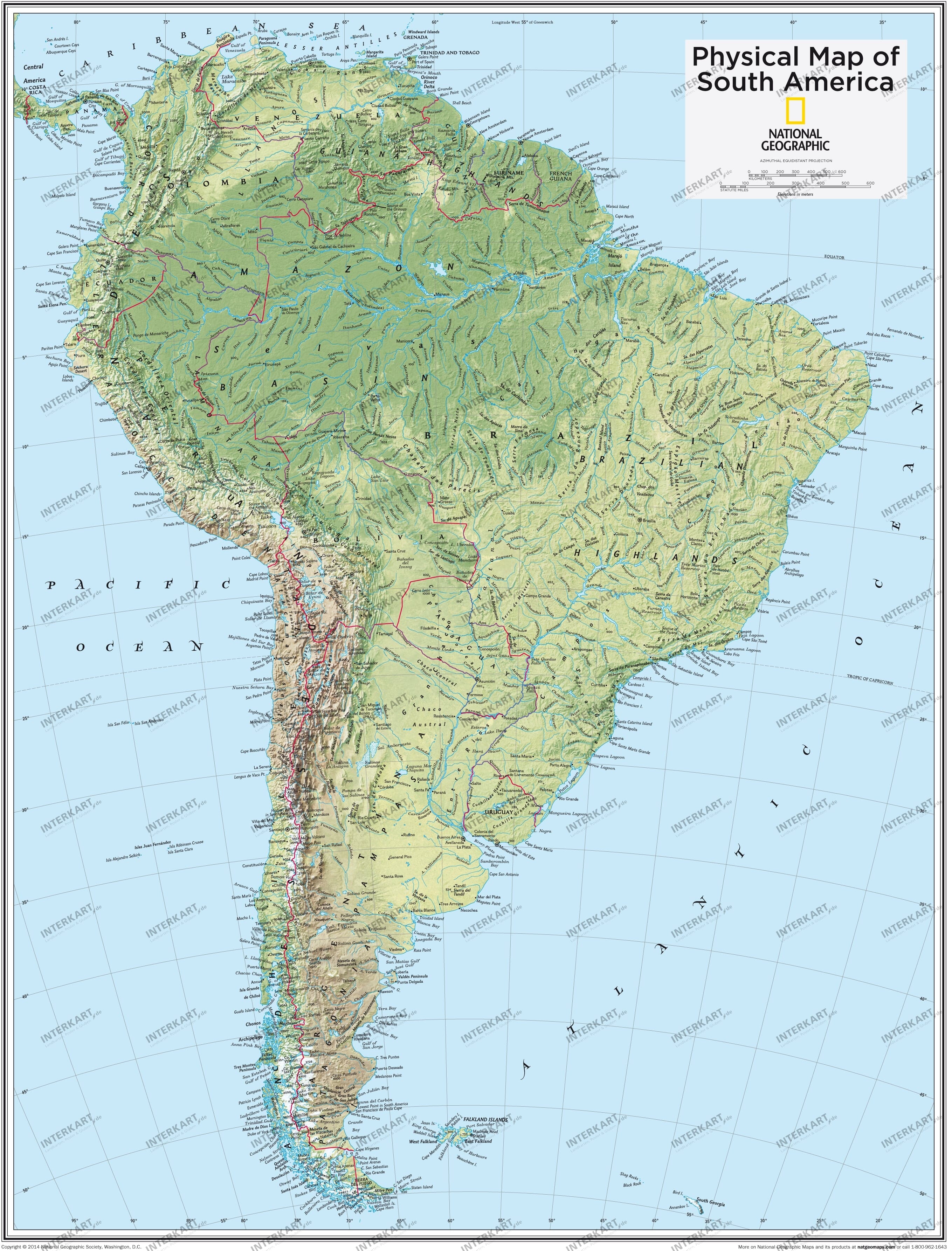South America Physical 73 x 91cm