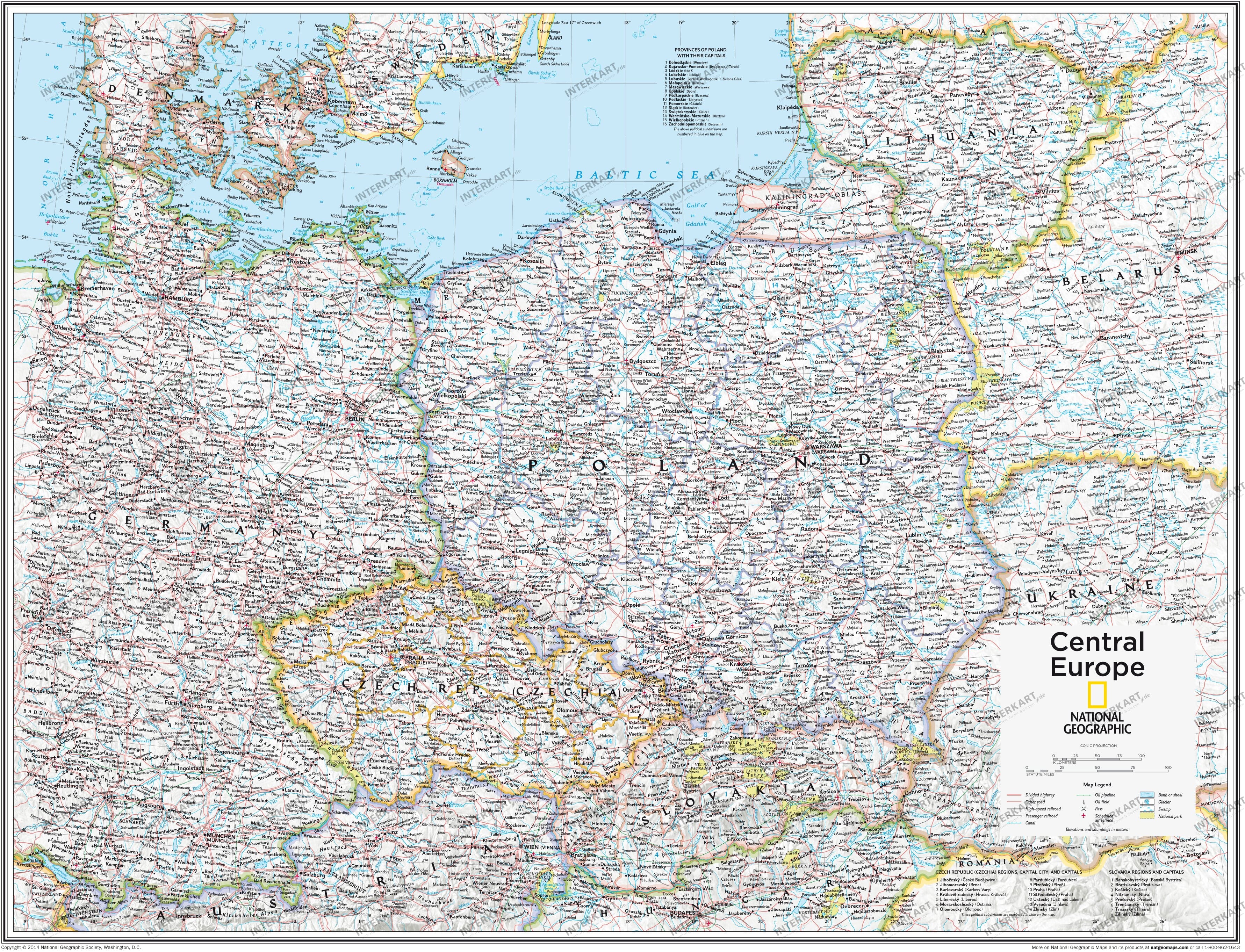 Central Europe Wall Map 91 x 73cm