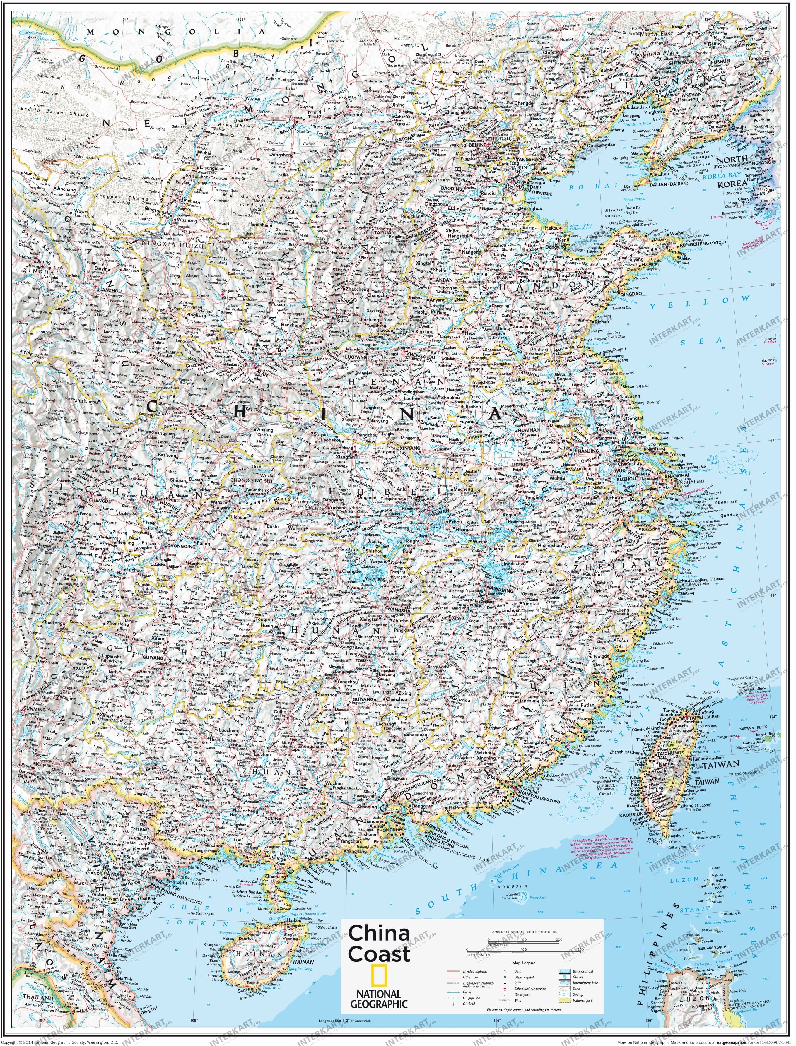 China Coast Wall Map 72 x 92cm