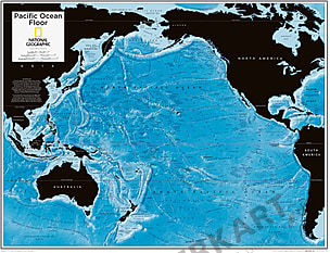 Pazifik Meeresrelief Karte 91 x 73cm
