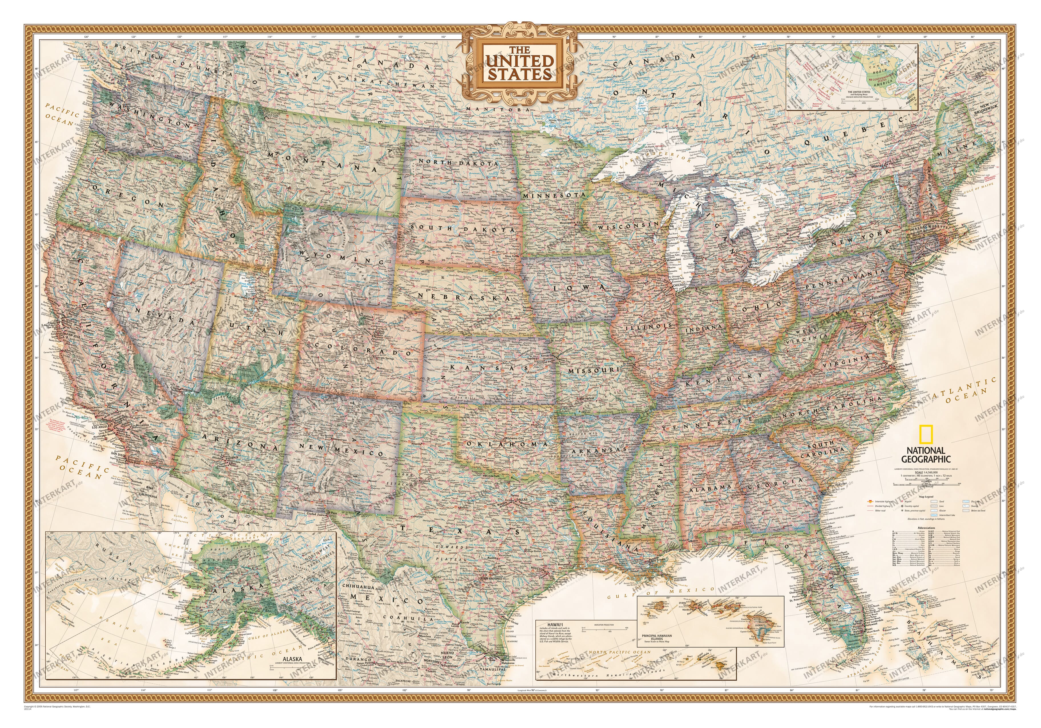 Executive Antique-toned US Map (standard size)