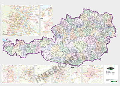 Osterreich Postleitzahlenkarte 122 X 84cm