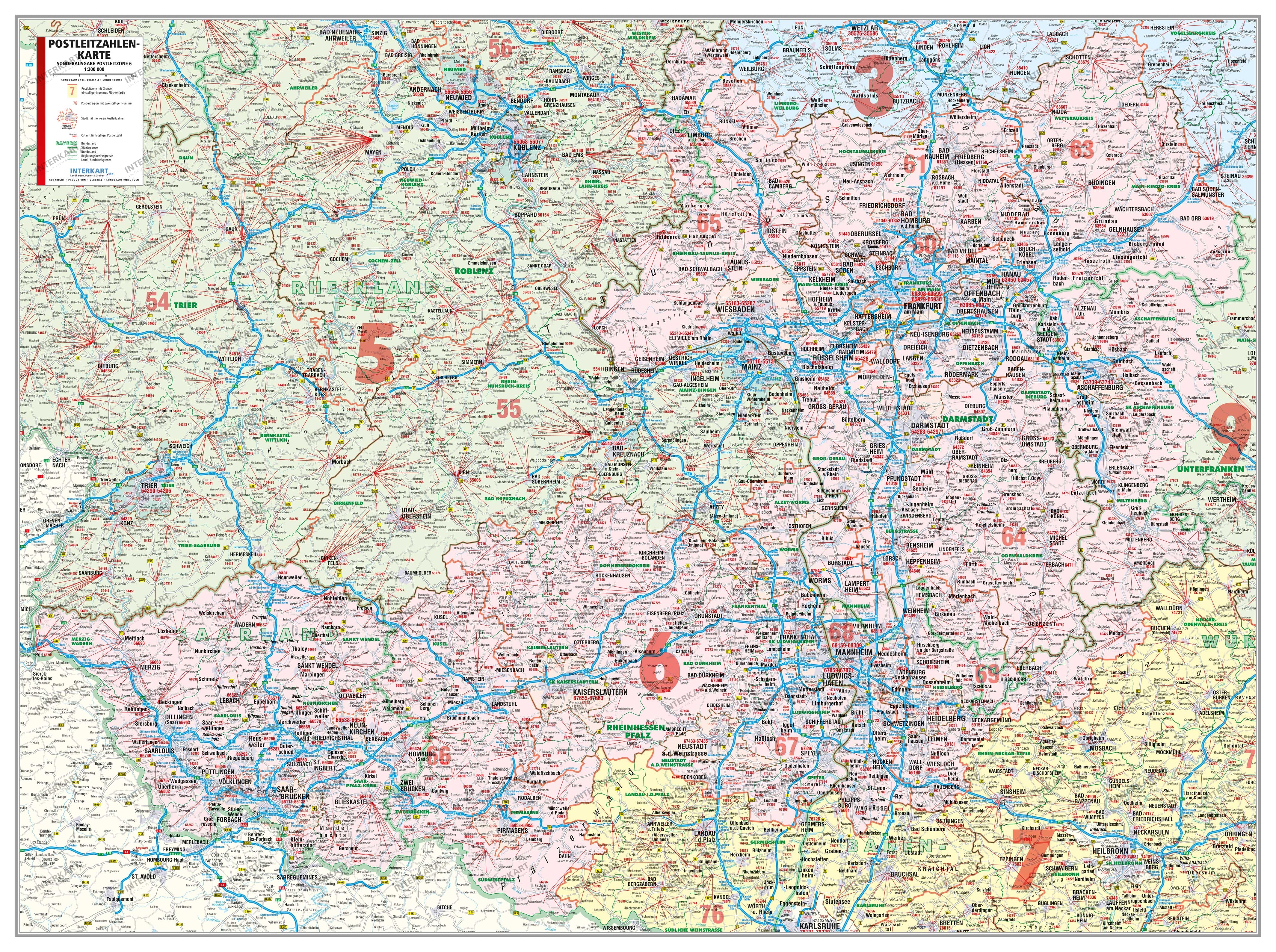 5-cifret postnummerkort Tyskland Zone 6