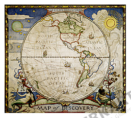 1929 Entdecker Weltkarte - Westliche Hemisphäre 47 x 42cm