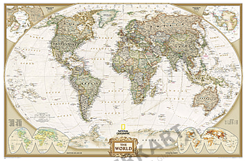 Large size Poster from National Geographic Wall Map in antique tone