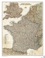 Frankreich Belgien Niederlande Karte antiker Stil von National Geographic