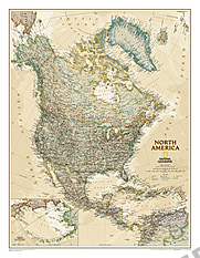 Nordamerika Karte Executive im antiken Stil von National Geographic