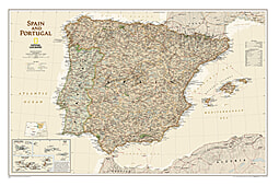 Spanien Landkarte und Portugal Karte antiker Stil National Geographic