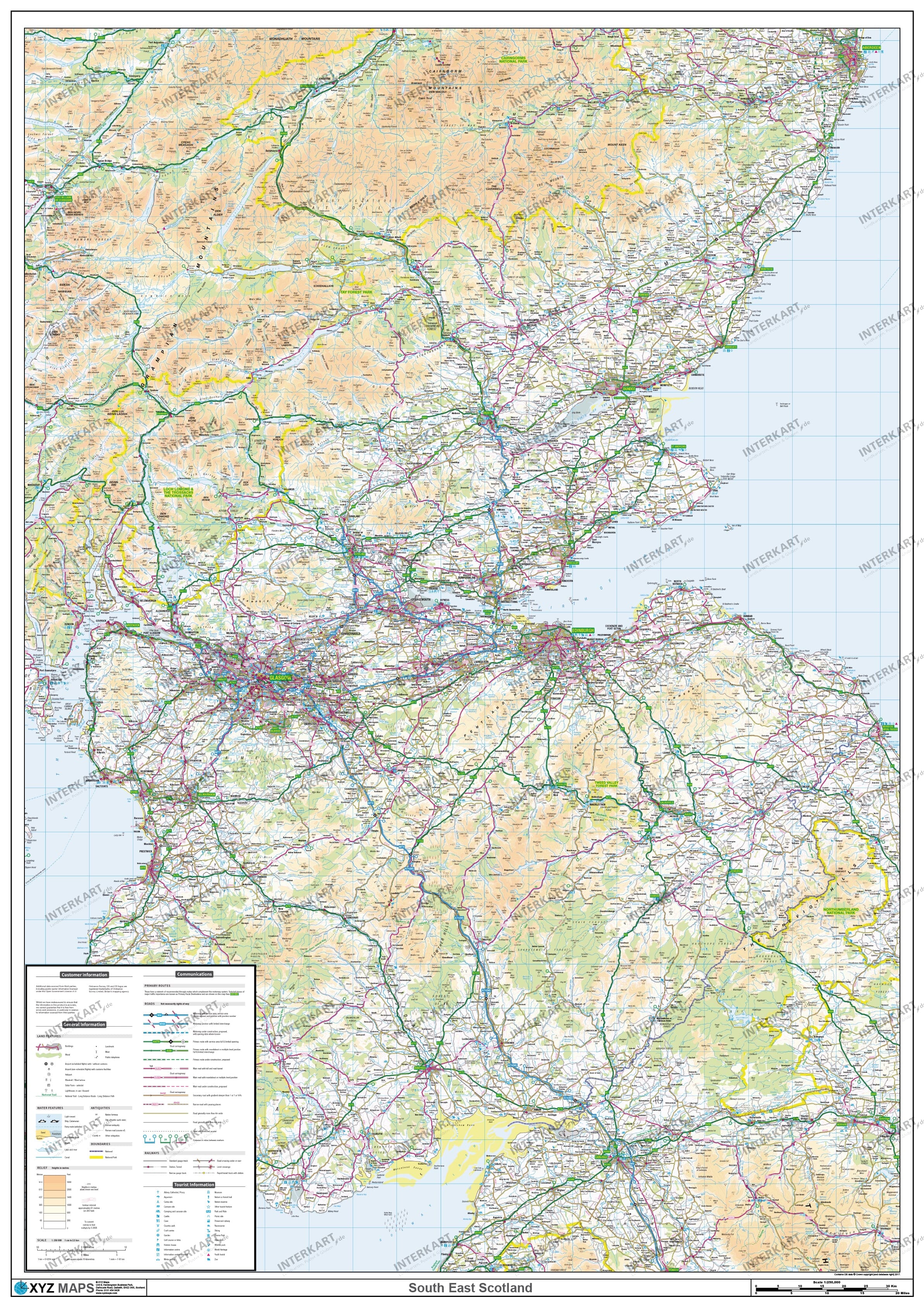 Schottland Süd Ost Landkarte Poster 84 x 112cm