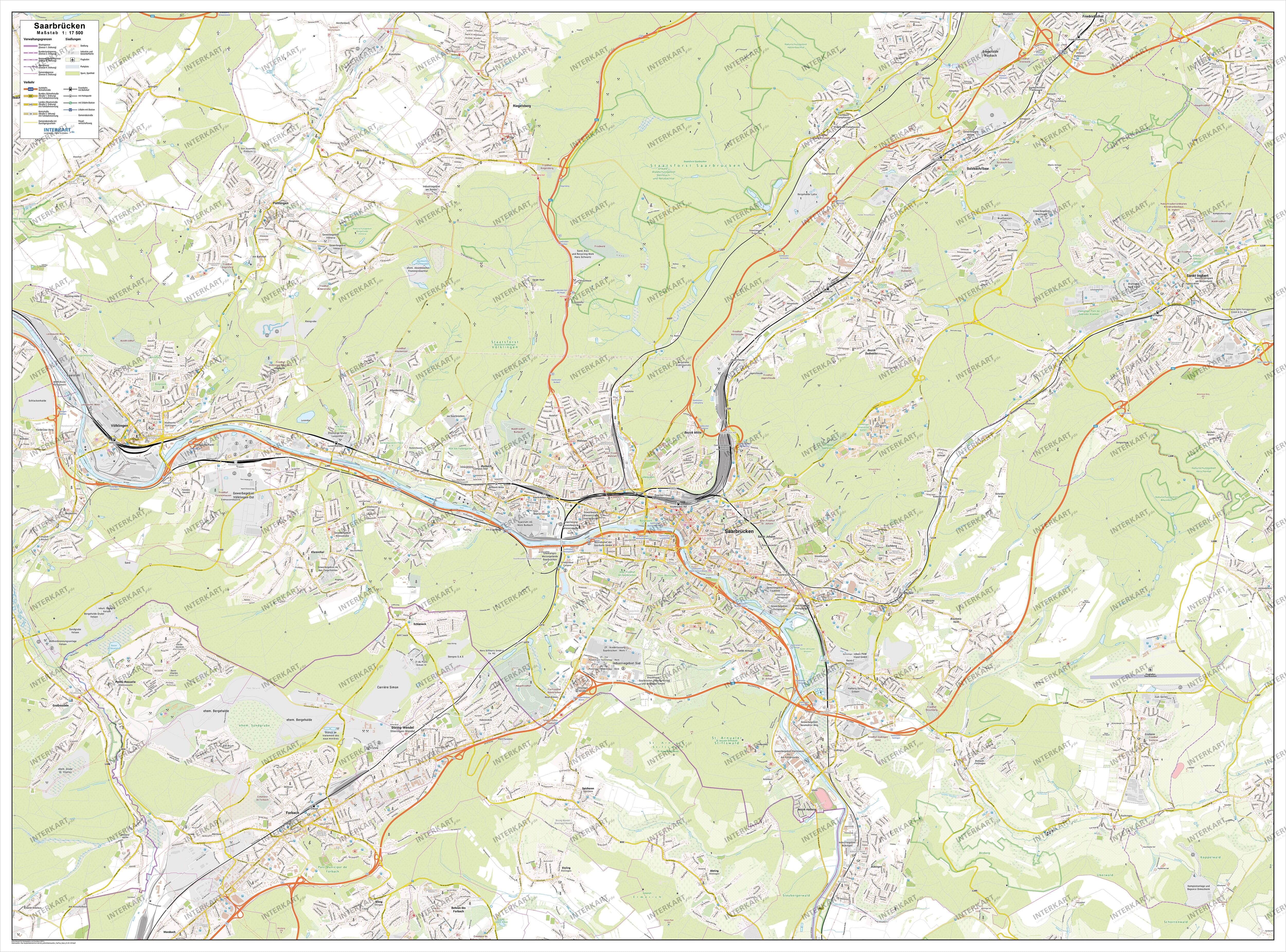City Map of Saarbrücken 135 x 100cm