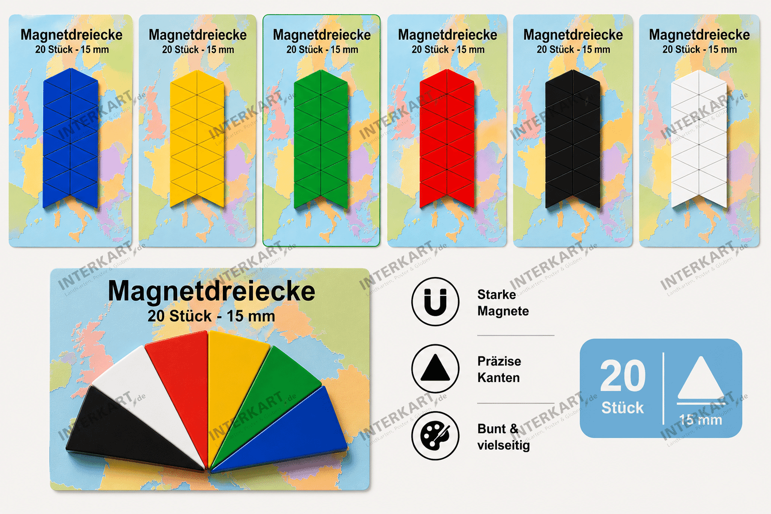 20 Magnetdreiecke in verschiedenen Farben 