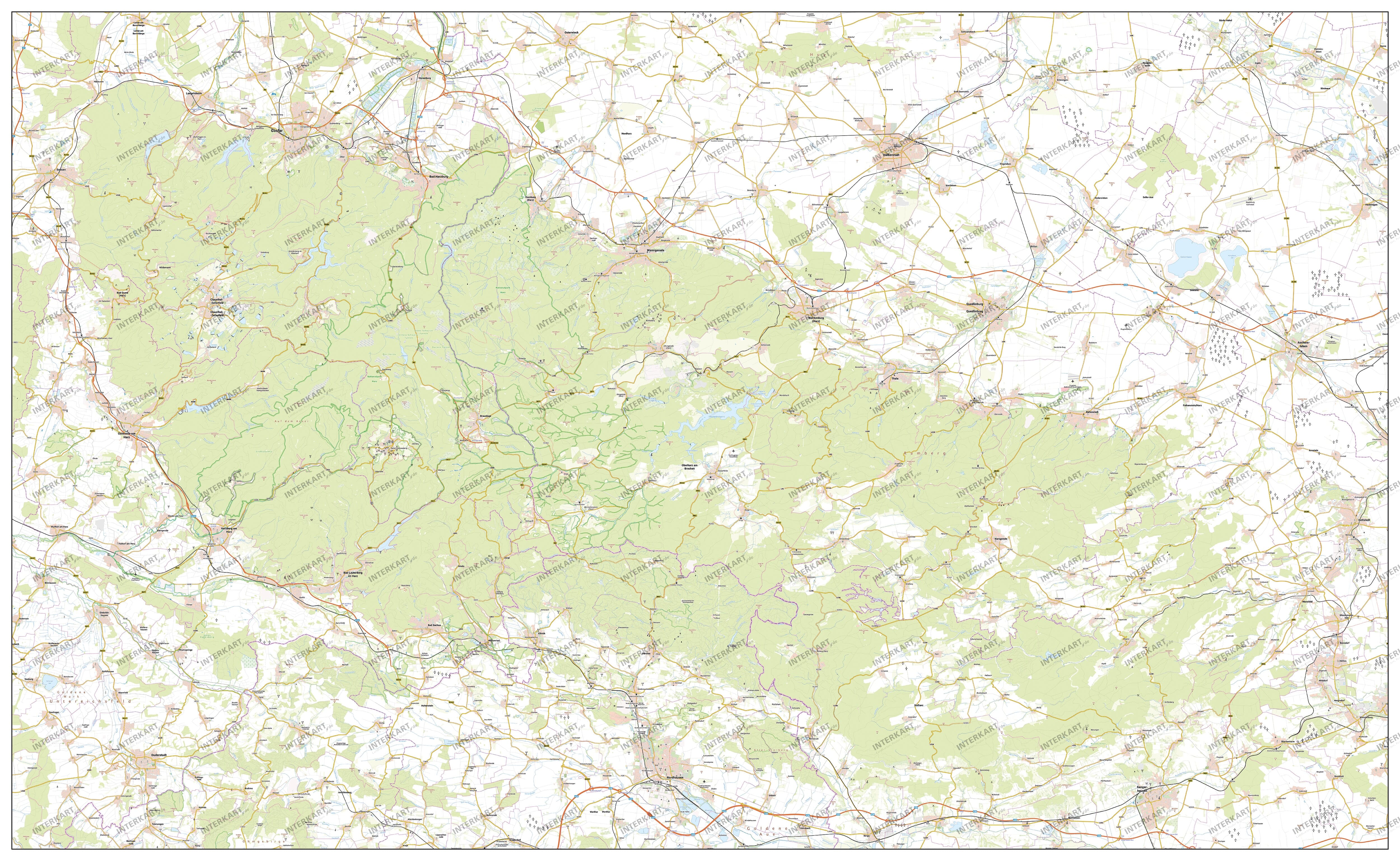 Topographical Harz Mountains Map 180 x 110cm